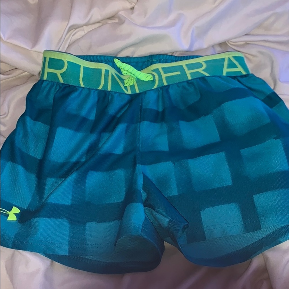 •youth small shorts•blue and lime•under armor